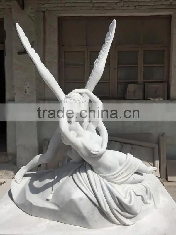 White Marble Carved Cupid and Psyche Statue
