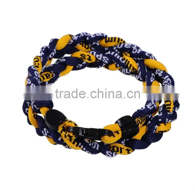 Navy Blue Yellow Titanium Ionic Sport Baseball Necklace with 20" 3-rope Tornado Braid