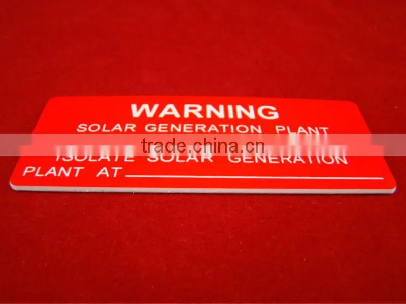 ABS warning tag engraved custom color 3m adhesive sticker