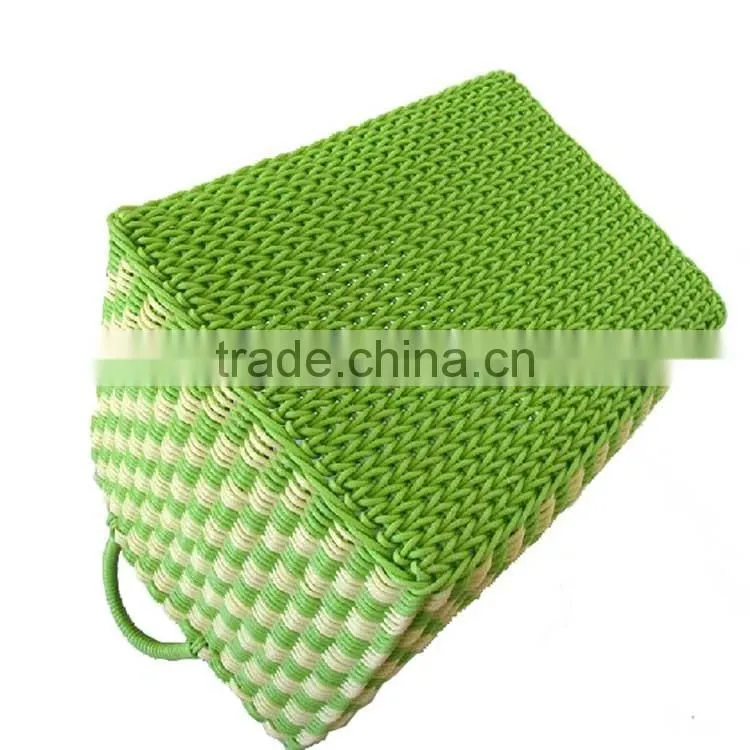 Set of 3 green color hand weave soft laundry basket plastic