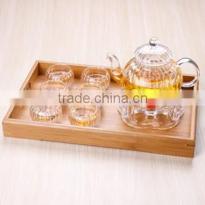 Haonai wholesale FDA embossed clear glass tea set