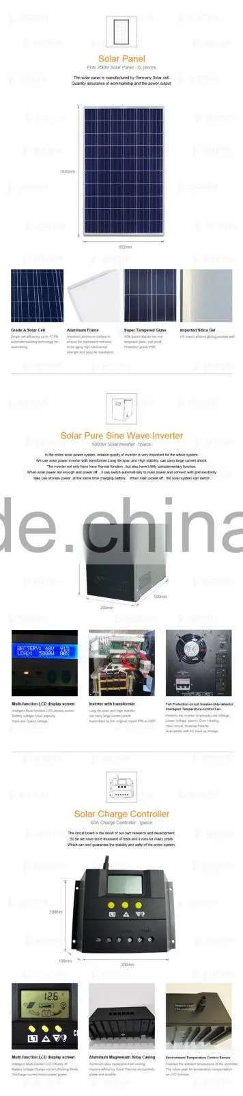 BESTSUN 10000w High Efficeiency and Lowest Price Poly 260 watt solar panel 10000 watt solar panel system