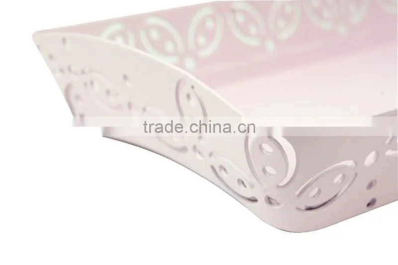 Metal Carved Hollow Flower Pattern Desk Organizer Pen Holder Tray