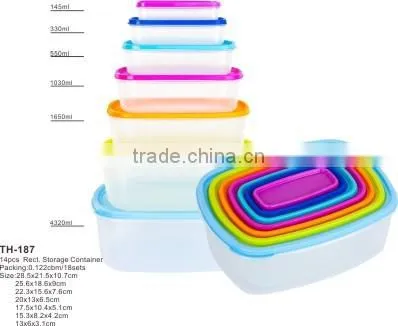 Rainbow color 14pcs Square plastic Storage Container