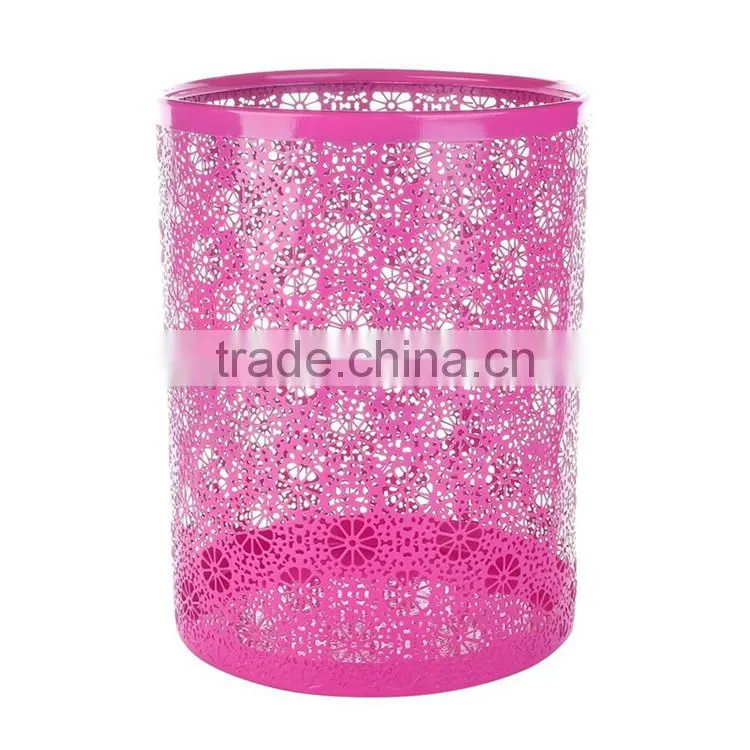 2016 fancy round shape wire mesh pink trash can