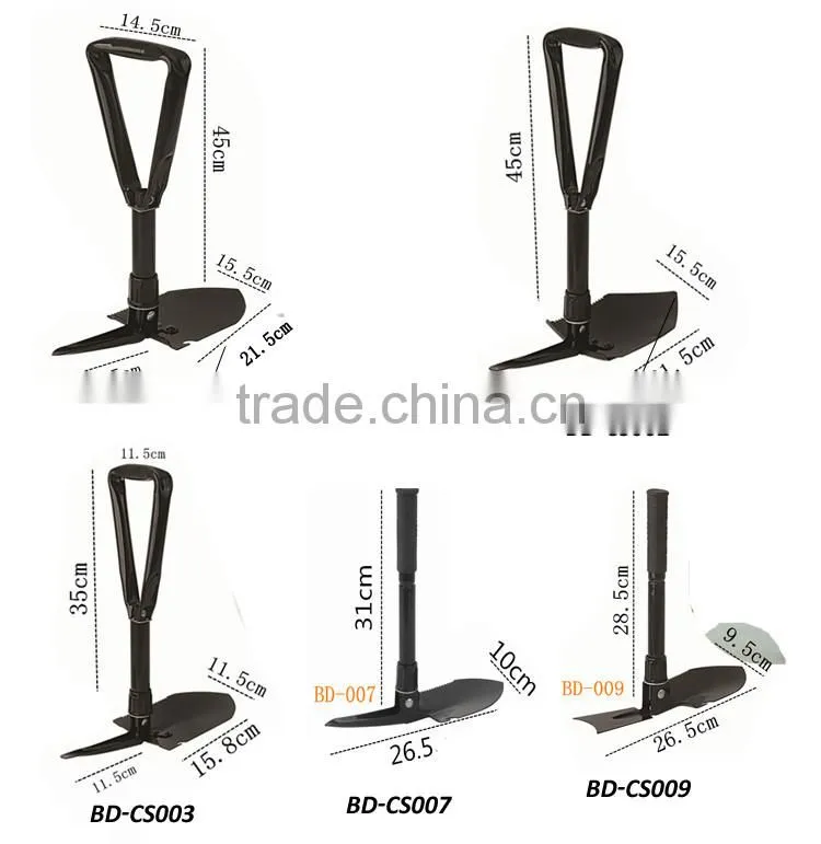 mini outdoor survival A3 steel multi-functional folding camping military shovel with pickaxe and compass