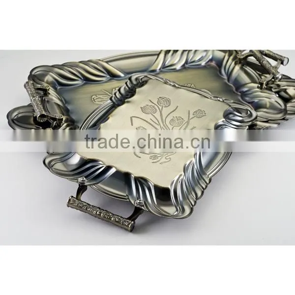 3PCS Metal Handle Bronze Color Stalinless Steel Serving Tray