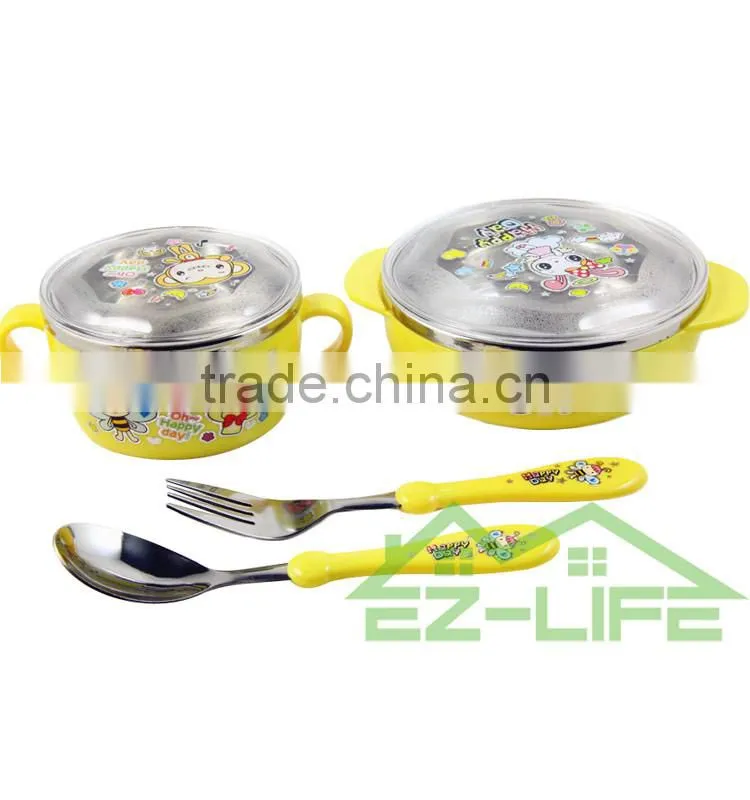 shockproof stainless steel baby feeding bowls soup bowl spoon and fork baby tableware set