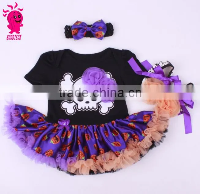 Helloween new fashion 3pcs skull princess short sleeve romper sets including romper,headband and shoes