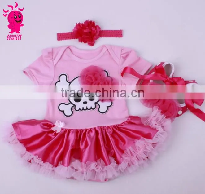 Helloween new fashion 3pcs skull princess short sleeve romper sets including romper,headband and shoes