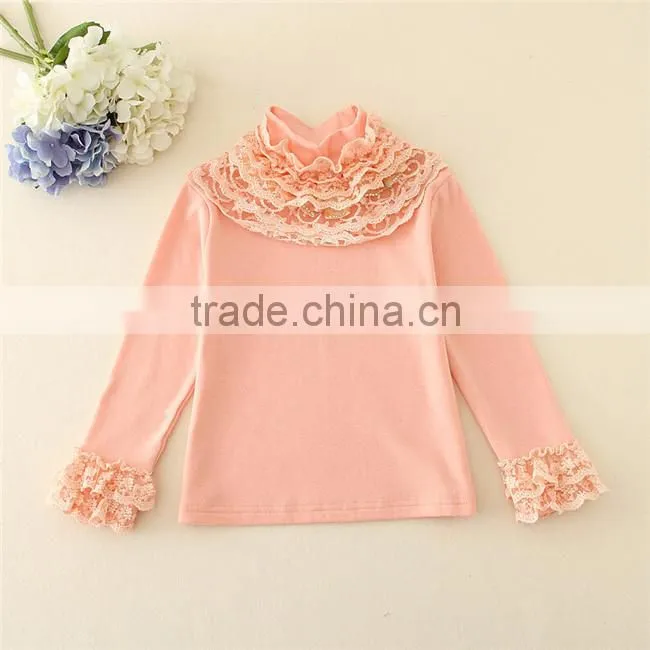 pink candy color korean kids long sleeve undershirt wholesale/ cotton undershirts for kids