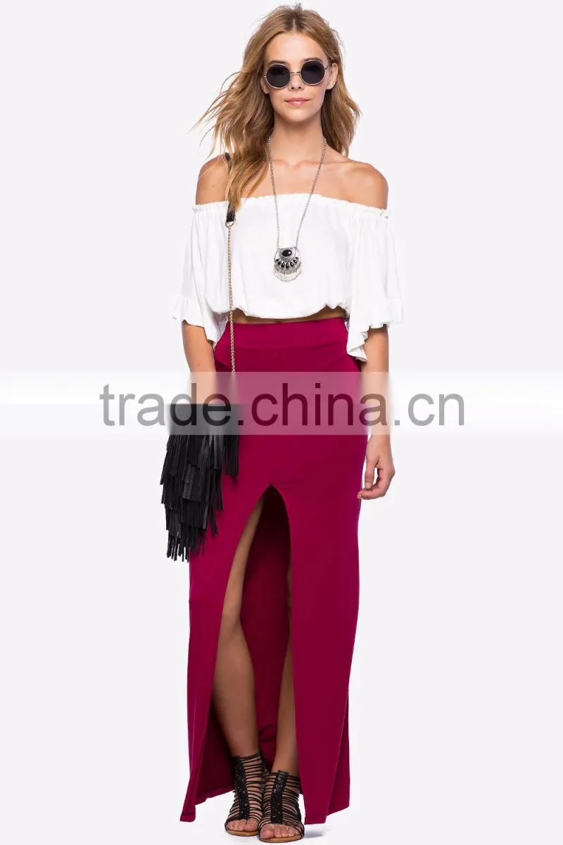 Sexy latest long skirt design skirt ladies center slit maxi skirt
