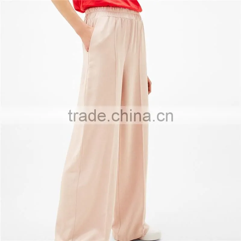 Casual loose wide leg tall sateen pink slacks pink dress pants womens