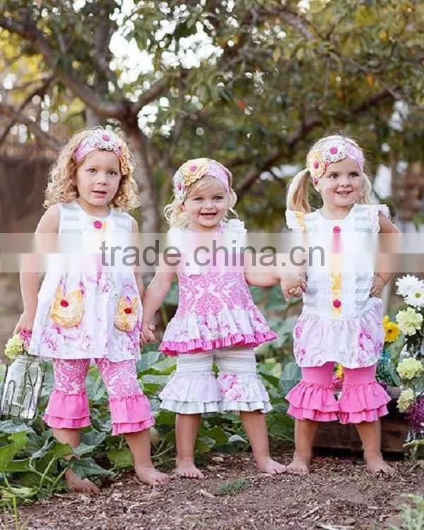 Smocked children clothing wholesale kids plain ruffle clothes set little girls outfits for fall