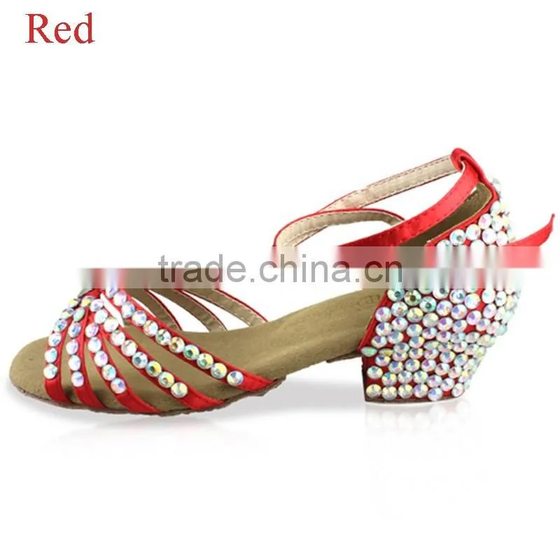 Children Kid Rhinestone Low Heel Modern Shoes Girls diamond Ballroom Latin Dance Shoes