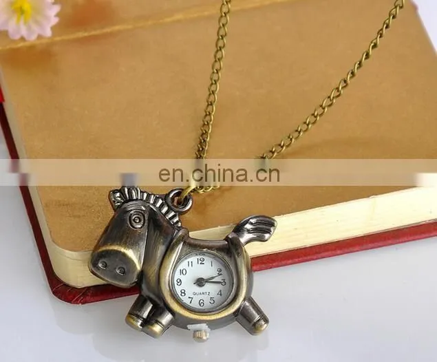 godbead Charming Design Classic Quartz Antique Pony Pendant Children Pocket Watch Necklace retro pocket watch wholesale