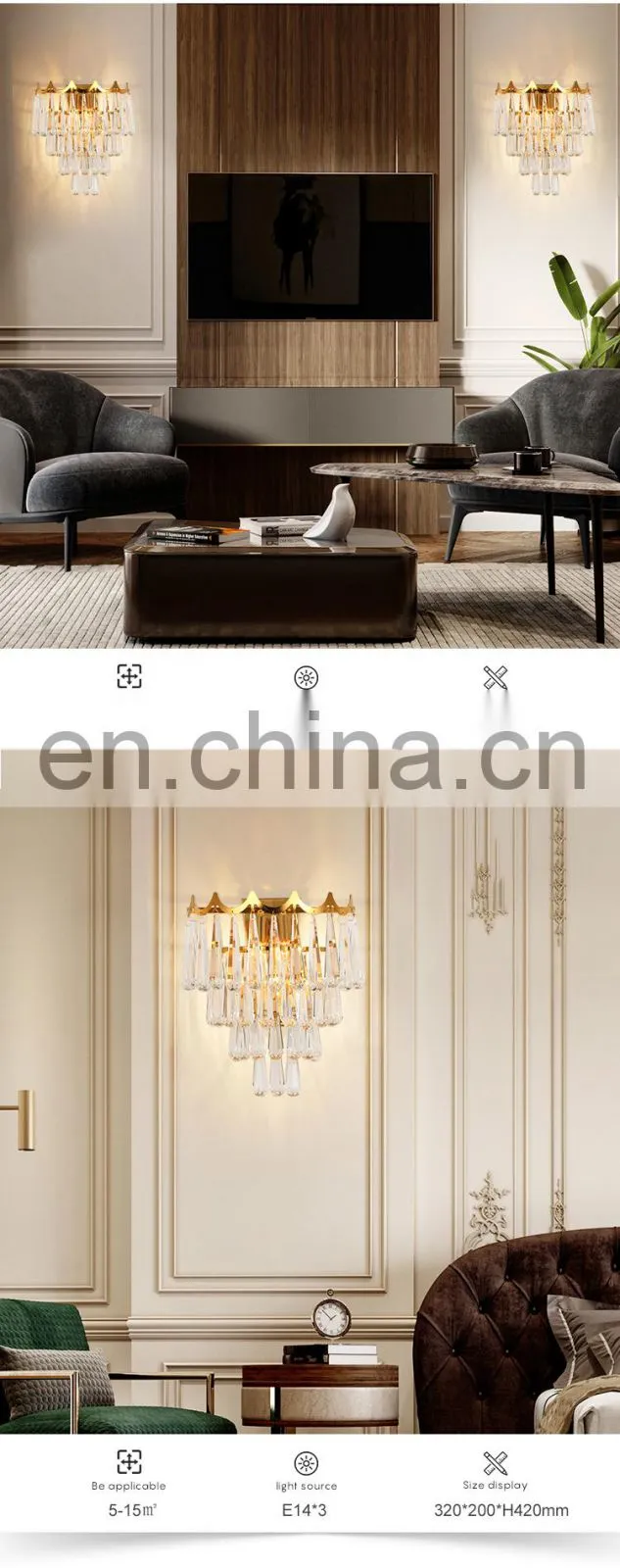 Modern Style Indoor Decoration Hotel Room Staircase Bedside Luxury Crystal LED Wall Lamp