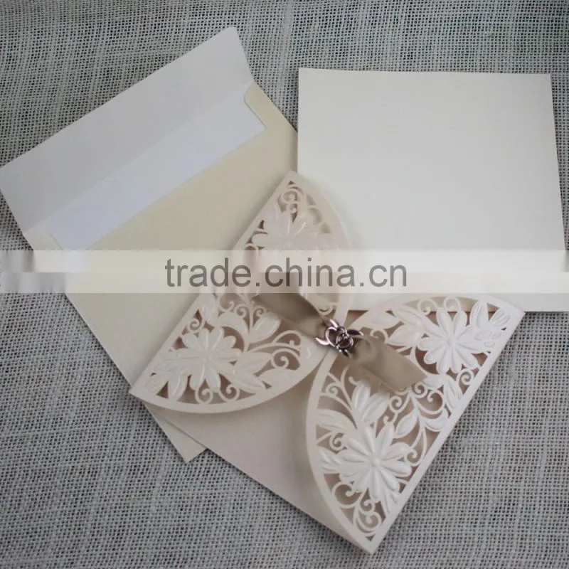 Gate Fold Natural Theme Elegant Laser Cut Wedding Invitation Card Rustic