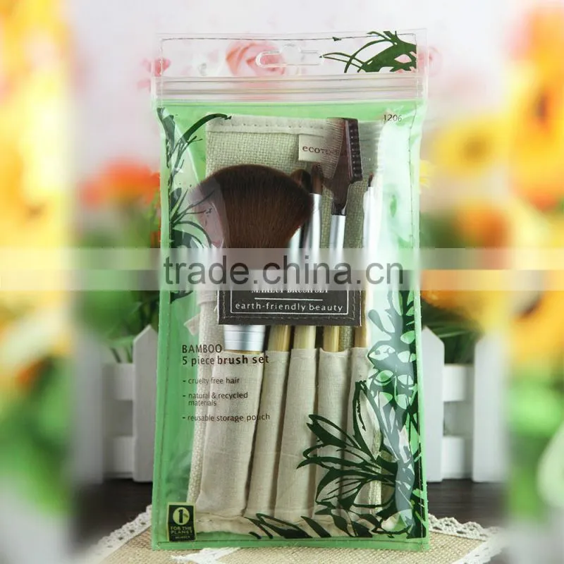 bamboo makeup brushes 5pcs with synthetic hair makeup brush set