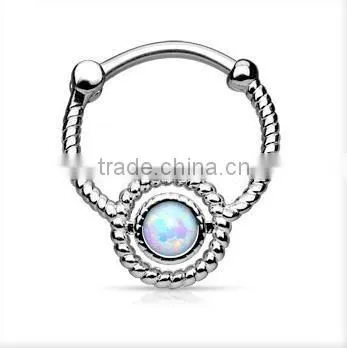 faux opal flax 316L surgical steel septum clicker nose piercing Body Jewelry