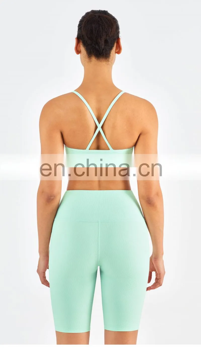 Ribber Camisole Women Yoga Fitness Workout Sports Bra Custom Print High Impact Strappy Bras Top