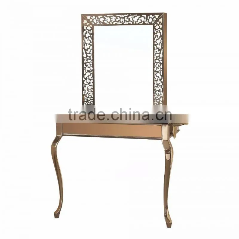 Beiqi Wholesale Price Golden Stainless Steel Mirror Station wiht Led Light Decorative Barber Shop Mirror Salon Furniture