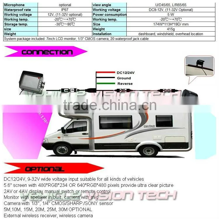 RV-5620V 5.6" 24 volt reverse camera system for Vans/trucks/buses/motor homes