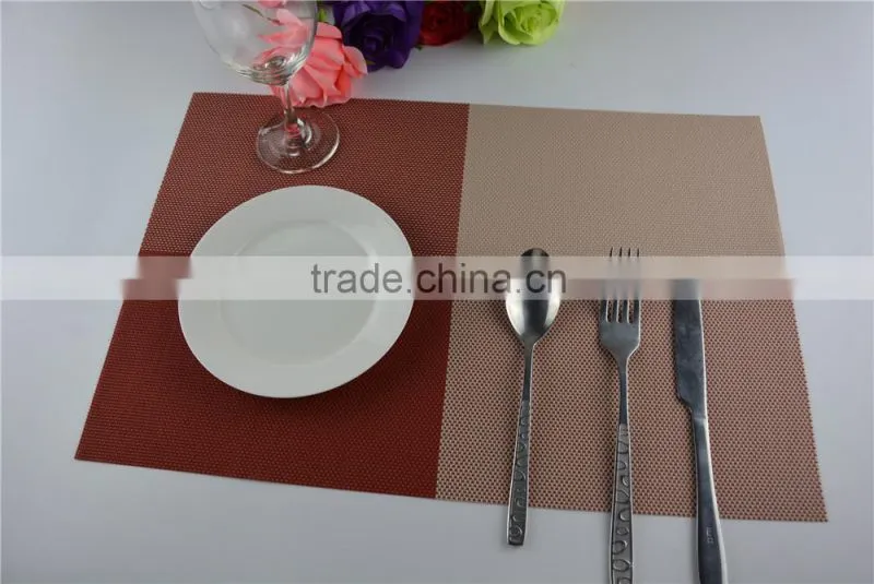 2015 New Arrival light color red with leige Placemat Fashion Adiabatic PVC Strip Weave Table Mat