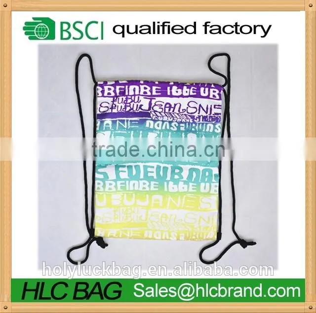 Fashion heat transfer print rainbow drawstring bag reusable rucksack