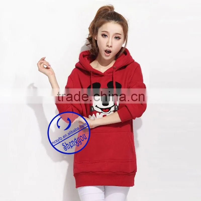 Custom wholesale women extra long fleece hoodies with embroidered