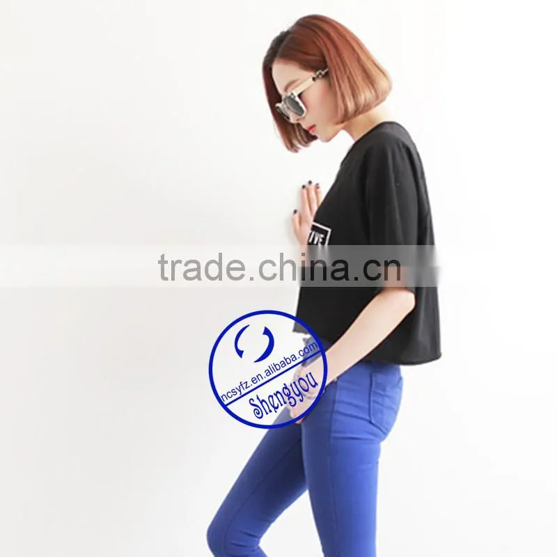 2015 fashion custom cotton printed batwing sleeve t shirt