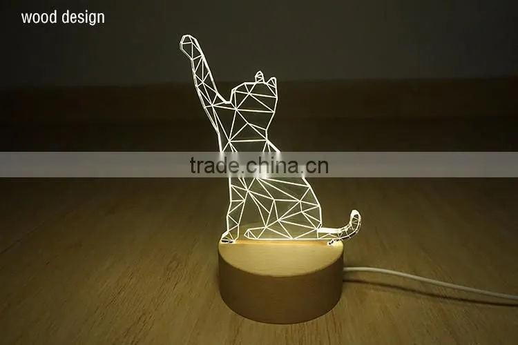 Fortune Cat 3D Led Light with Solid Wood Base