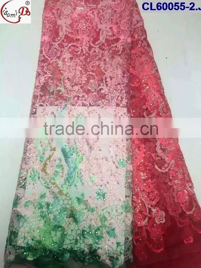 CL60055 New arrive good quality african tulle french lace with stones,shinning beads french lace