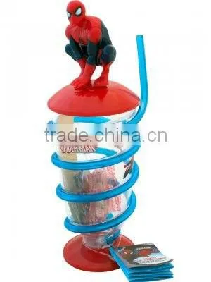 Popular Spiderman Plastic Straw Cup with Lid for Film Sales Promotion