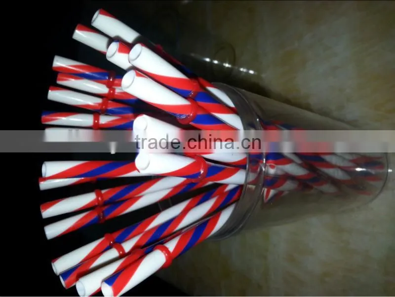 plastic drinking straw with stripe and little ring