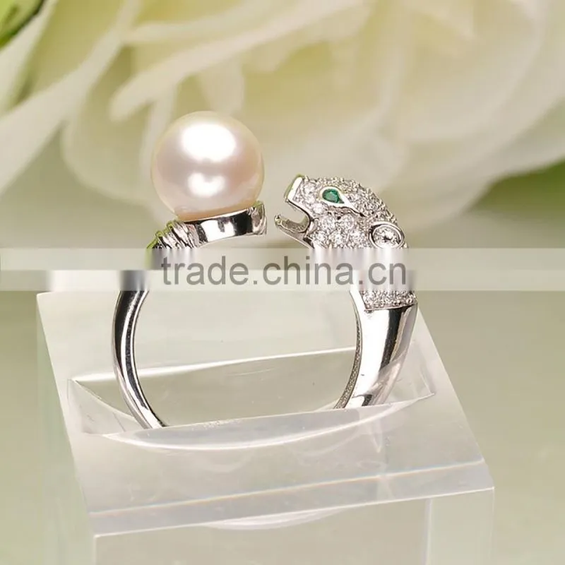Leopard head design natural fresh water cheap engagement rings