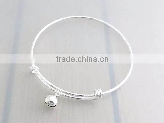 Custom adjustable Silver Bell Charm Bangle Bracelet