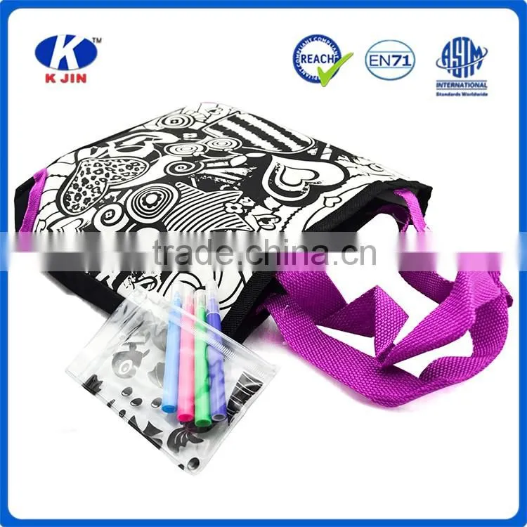 cheap nylon foldable handle tote coloring bags special with a set of water color for kids