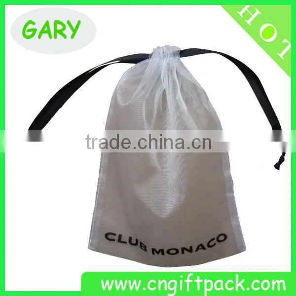 Custom Printed White Organza Pouch with Black Logo Screen Printing