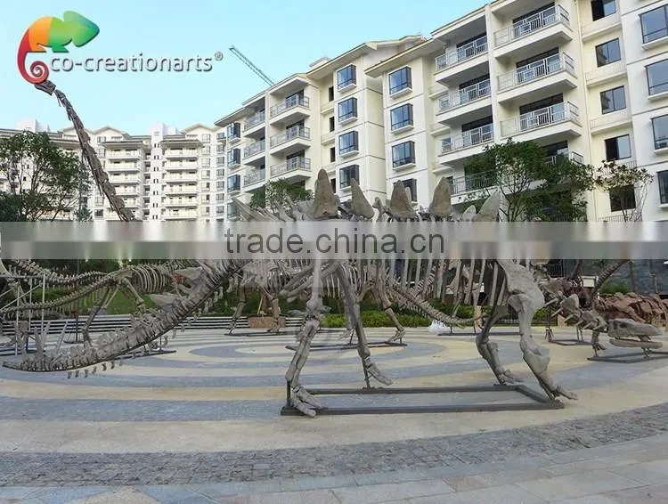 Outdoor park life size fiberglass dinosaur skeleton