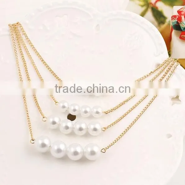 Classic hot sale three-layer gold plated pearl bead necklace