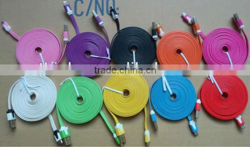 Colorful flat noodle micro usb cable used for all kinds of android smart phones