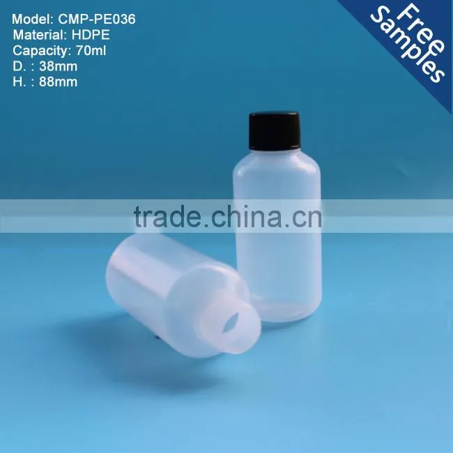 70ml boston round semi transparent HDPE plastic bottle with screw cap