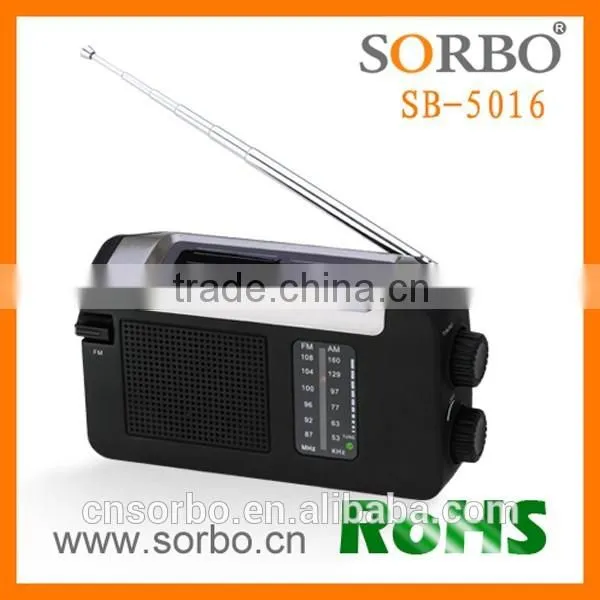 2016 Trending Products Portable Panel AM FM Radio with Alarm Clock/ Mobile Solar Hand Crank Generator Charger