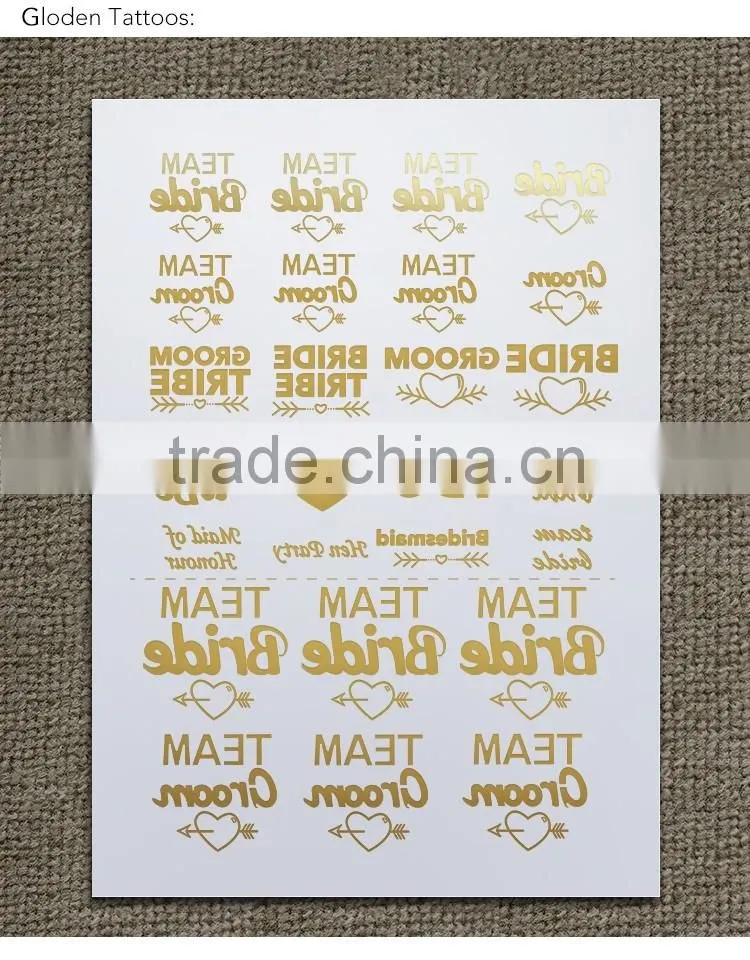 Custom hot sale wedding tattoo team bride gold silver tattoo stickers
