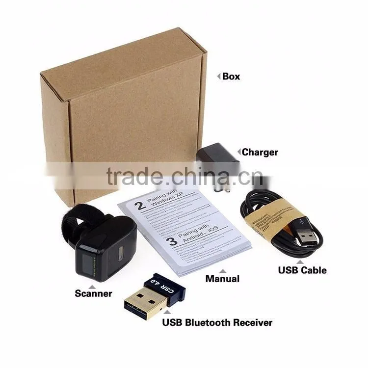 New designed 32 Bit laser wireless mini bluetooth ring barcode scanner