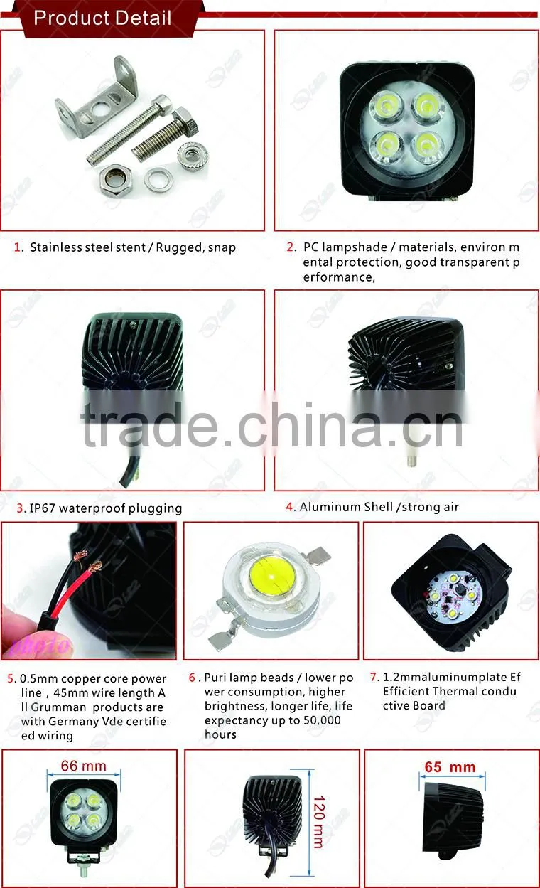 Factory Direct 12w led the lamp square flood beam 12w Offroad Led Work Light