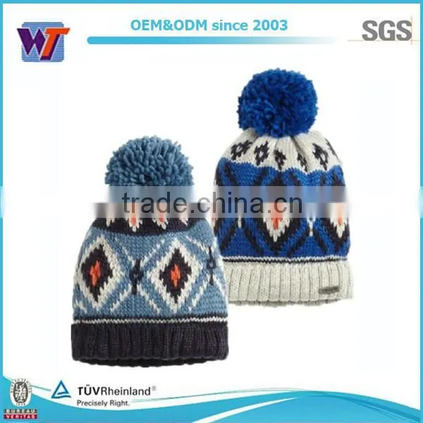 Wholesale custom pom pom knitted beanie hat with top ball