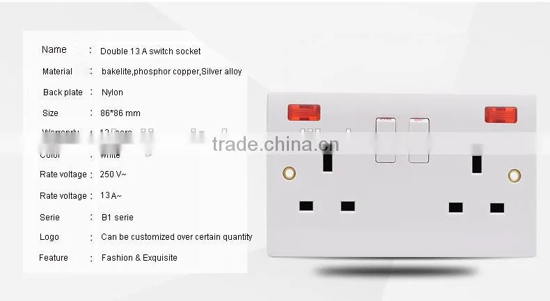 Gold 250V 13amp socket outlet with neon switched socket outlet