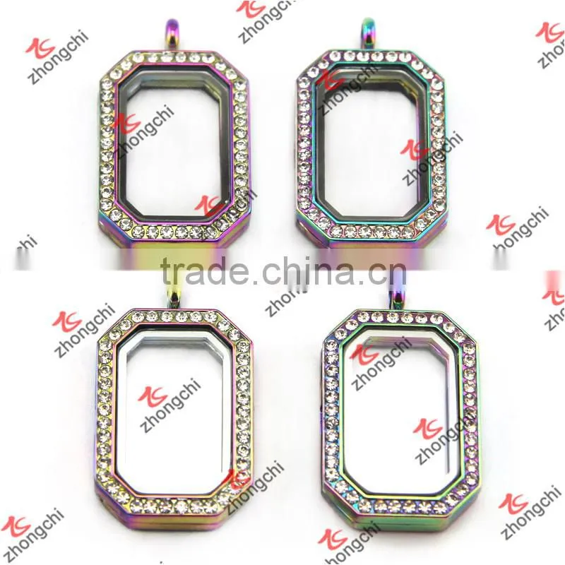 Colorful Rectangle Glass Memory Lockets Wholesale ZC Metalic Jewelry